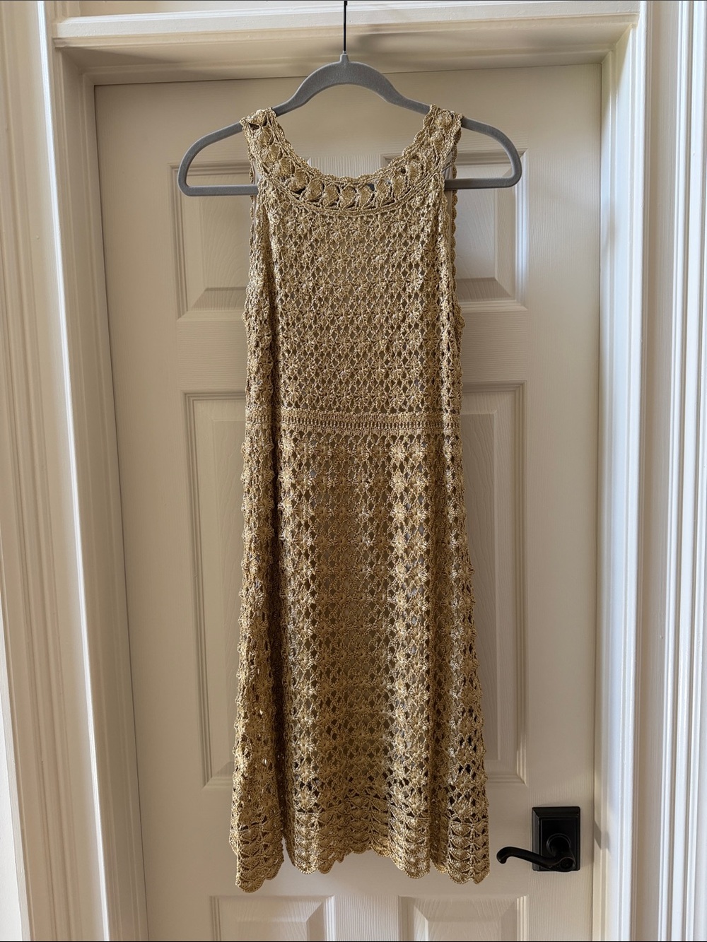 Diane Von Furstenberg Crochet Sleeveless Dress in Golden Beige